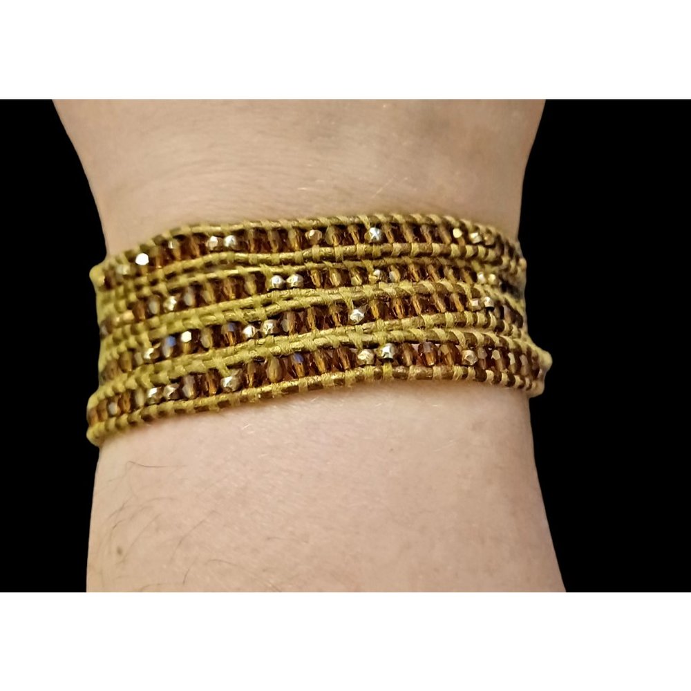 Chan Luu Brass Tone Quadruple Wrap Natural Stone Sterling Silver Wrap Bracelet